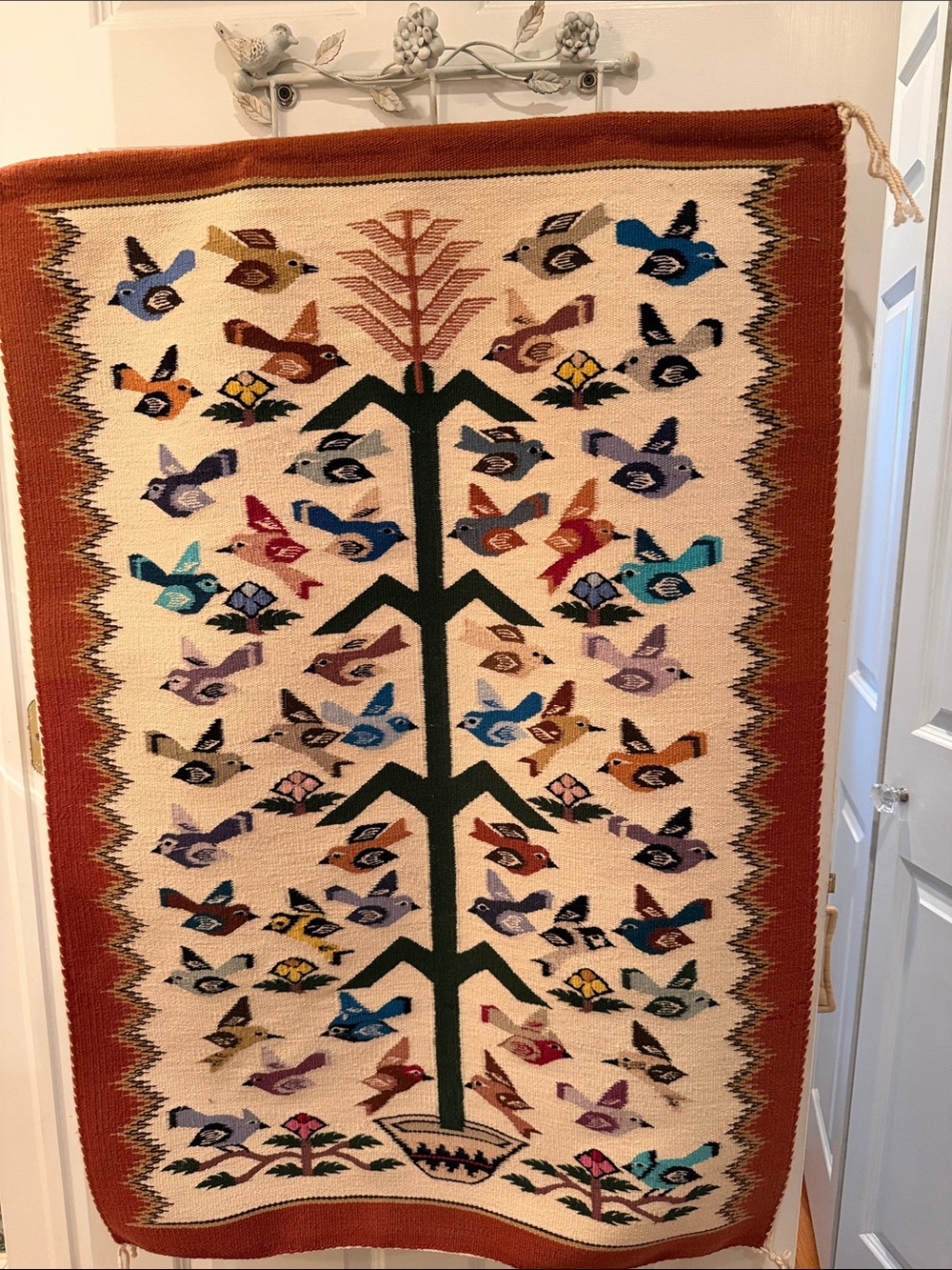 New Handwoven Tree of Birds Wool Hand Woven Tapestry Wall Hanging - or Rug